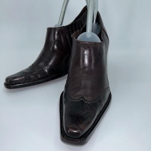 Antonio Melani Women's Brown Tooled Leather Ankle Boots Size 8.5 USA